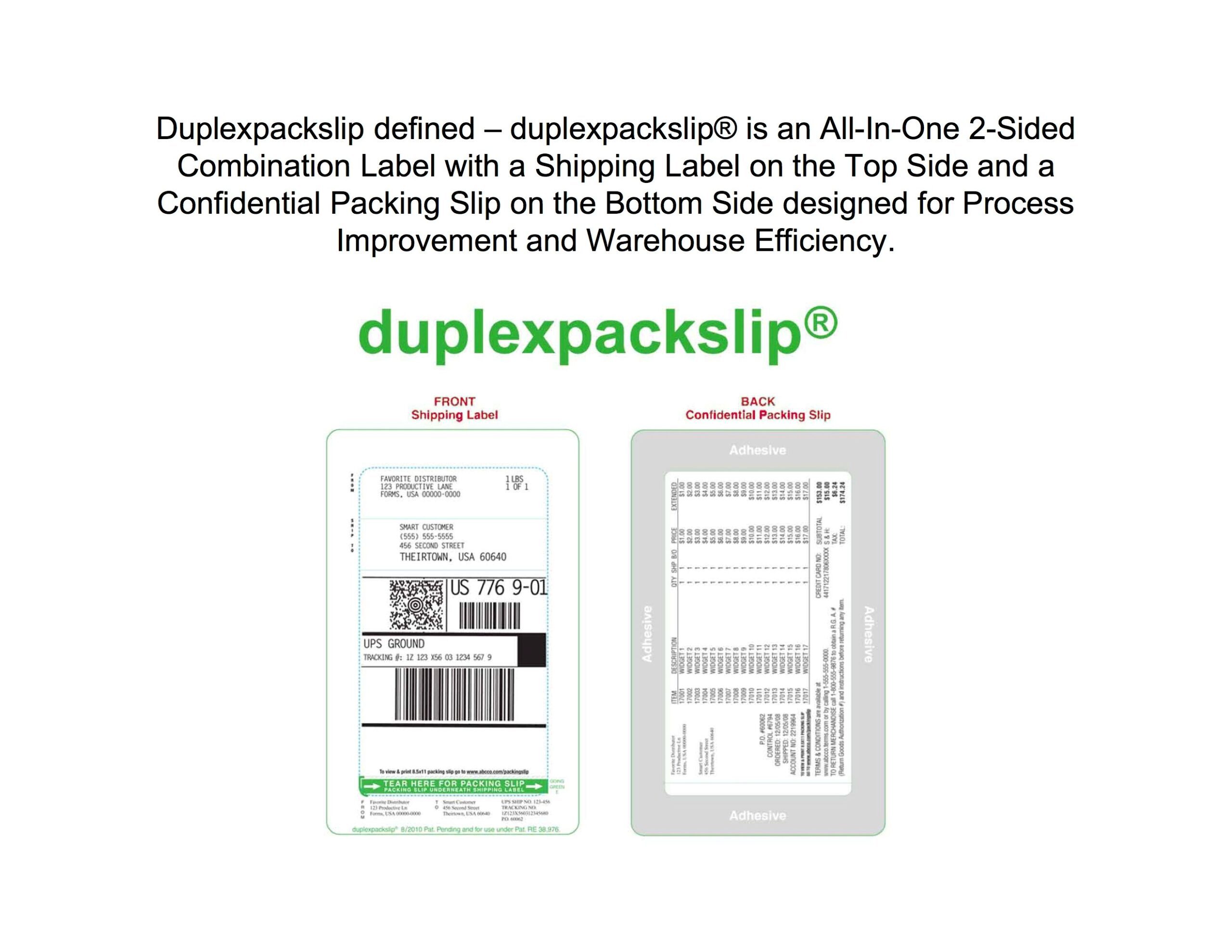 Duplex Laser 1 Up Shipping Label/ Packing Slip 